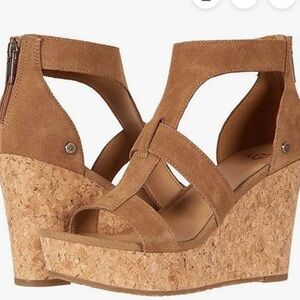 UGG Whitney Chestnut Suede Cork Platform Wedge Sandals Size 7.5